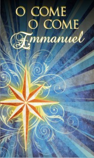 O Come Emmanuel Christmas Banner BLUE on POLYPOPLIN
